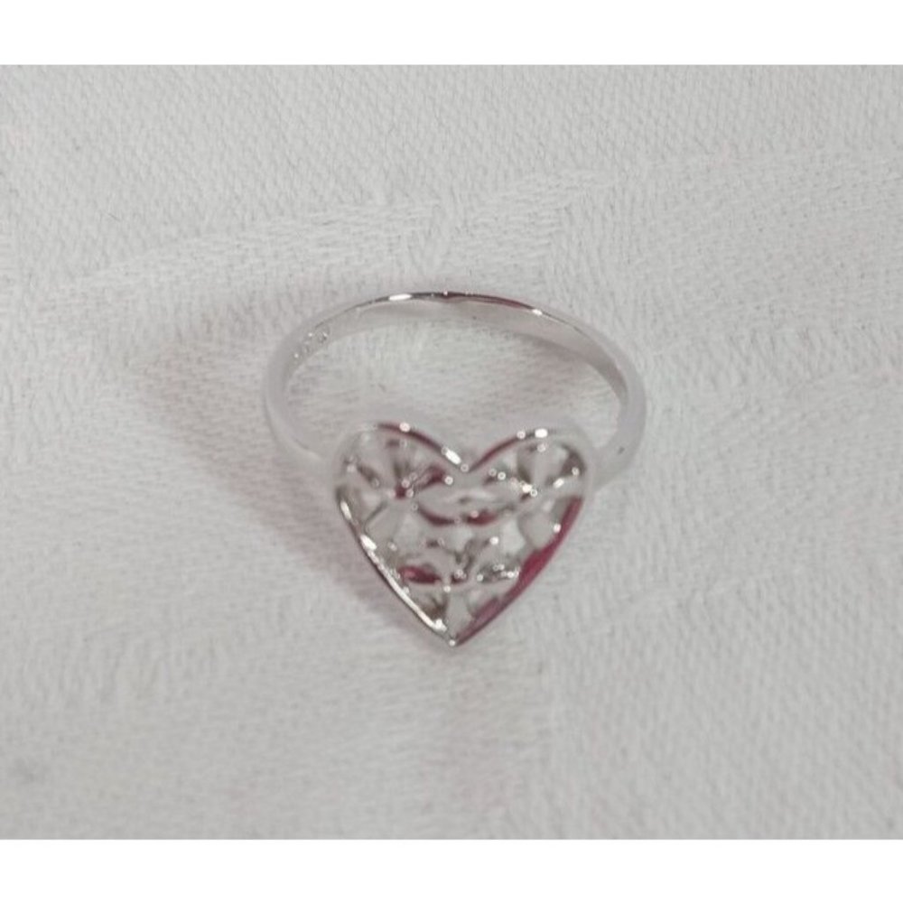 Avon Silver Tone Love Blossoms Heart Flowers Ring Size 4 Vintage